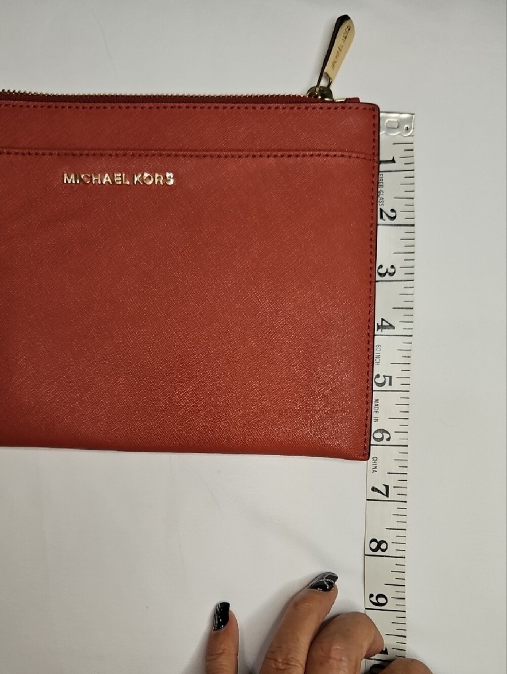 Michael Kors Saffiano 9x6in. Leather Wristlet- Burnt Orange EUC - Picture 12 of 13